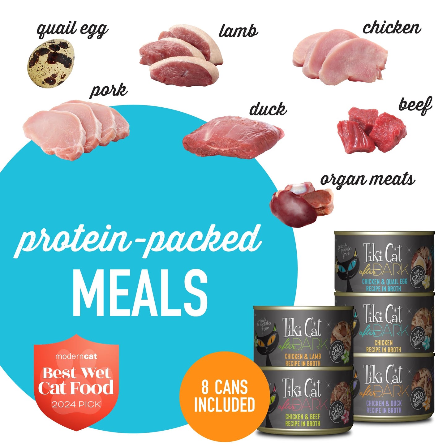 Tiki Cat After Dark, Variety Pack, High-Protein and 100% Non-GMO Ingredients, Wet Cat Food for Adult Cats, 5.5 oz. Cans (Pack of 8)