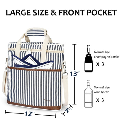 Tirrinia Insulated Wine Gift carrier - 3 Bottle Travel Padded Wine Carry Cooler Tote Bag with Handle and Adjustable Shoulder Strap, Stripe