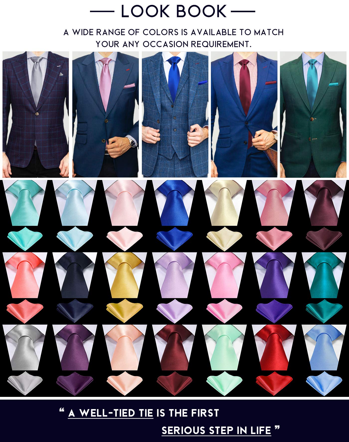 TIE G Solid Satin Woven dyed Color Formal Black Necktie and Pocket Square Sets in Gift Box (Aqua)