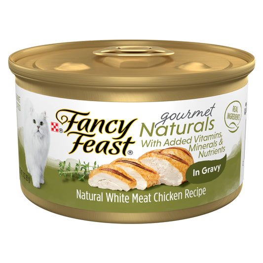Purina Fancy Feast Wet Cat Food Gourmet Naturals White Meat Chicken Recipe in Wet Cat Food Gravy - (Pack of 12) 3 oz. Cans
