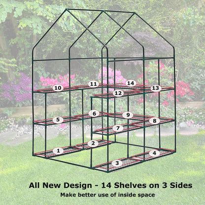Purlyu Walk-in Greenhouse for Outdoors, Thickened PE Cover & Heavy Duty Powder-Coated Steel, Mesh Door & Screen Windows, 14 Sturdy Shelves 4.7x4.7x6.4 FT, (GHW002G)