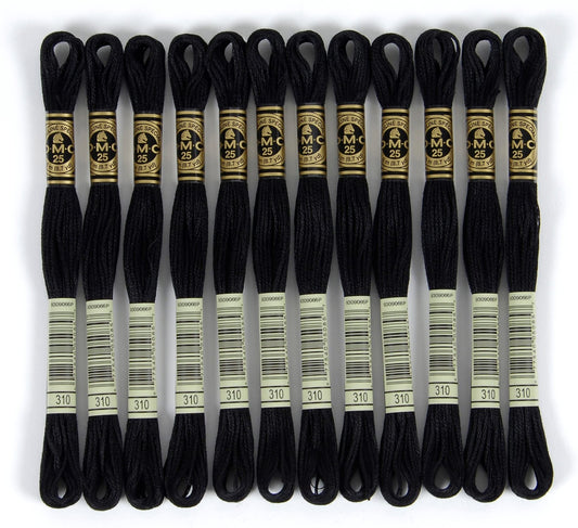 DMC 6-Strand Embroidery Cotton Floss - Black - 12/Pkg
