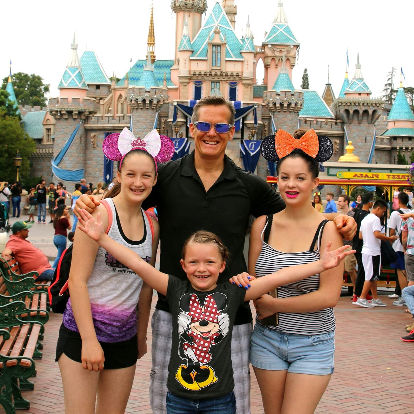 FANYITY Mouse Ears, Sequin Mouse Ears Headband for Girls Women Halloween Birthday Party (Orange Bow)