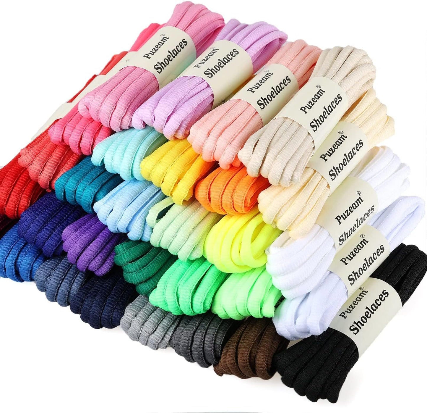 Puzeam 2 Pairs Oval Athletic Shoelaces 30 Colors 1/4" Half Round Shoe Laces for Sneakers - Black 80