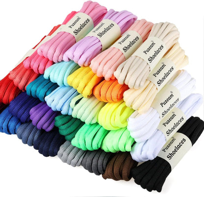 Puzeam 2 Pairs Oval Athletic Shoelaces 30 Colors 1/4" Half Round Shoe Laces for Sneakers - Black 80