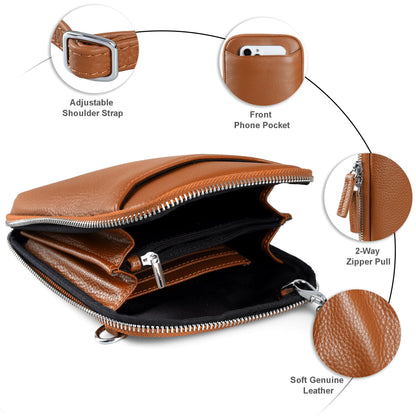 befen Genuine Leather Brown Small Crossbody Bag Wallet Purse RFID Purses for Women Crossbody Anti Theft - Cognac Brown