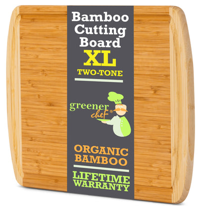 FSC® Certified Organic Extra Large Bamboo Cutting Board – 18 x 12.5 Inch – Reversible Wood Non Toxic Cutting Boards for Kitchen Prep, Meat, Charcuterie & Serving, Lifetime Replacments