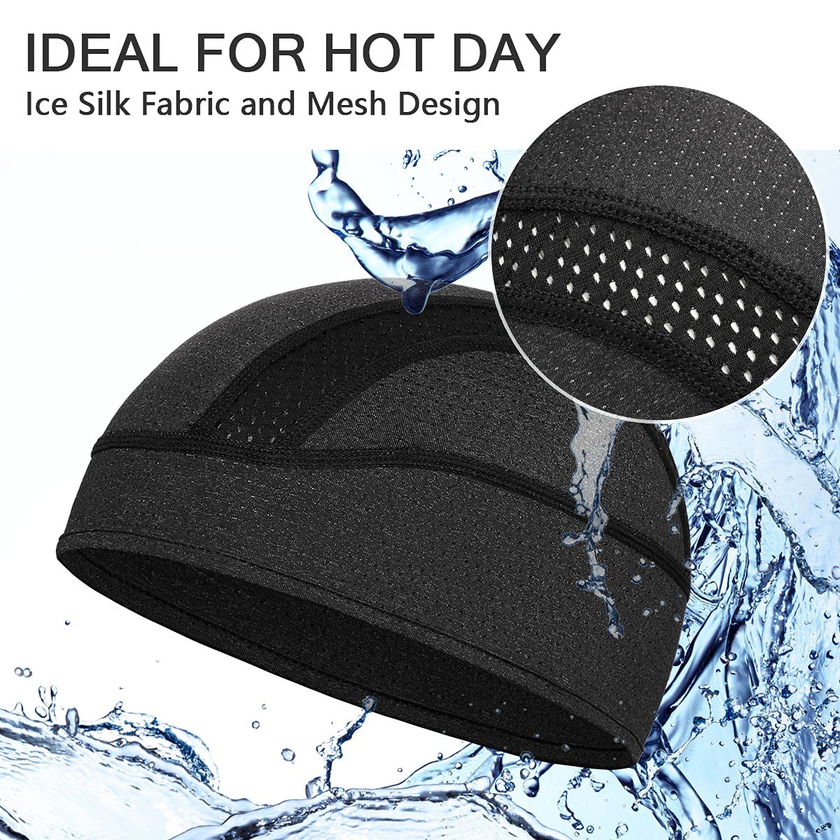 Skull Cap Helmet Liner Beanie, Cooling Mesh Cycling Running Hat for Men Women, Fits Under Helmets (Black & Dark Blue)