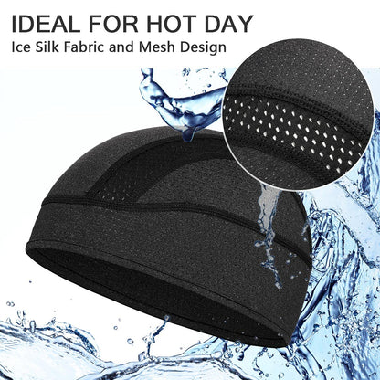 Skull Cap Helmet Liner Beanie, Cooling Mesh Cycling Running Hat for Men Women, Fits Under Helmets (Black & Dark Blue)