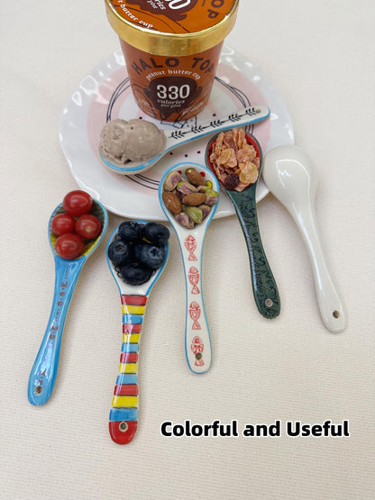 Ceramic Soup Spoons Set of 6–Mutilpurpose for Soup/Cereal/Ramen/Stews | Vibrant Design, Lead-Free & Dishwasher Safe | 6.25" Cute Decorative Spoons for Kitchen & Gifts