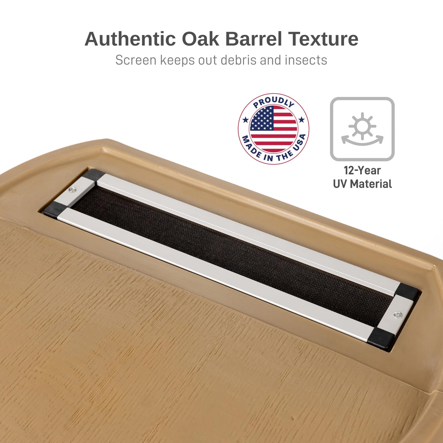 RTS Home Accents 50-Gallon Rain Barrel, Flat Back Rain Water Collection Barrel, Link Kit Included, Oak Color (2 Pack)