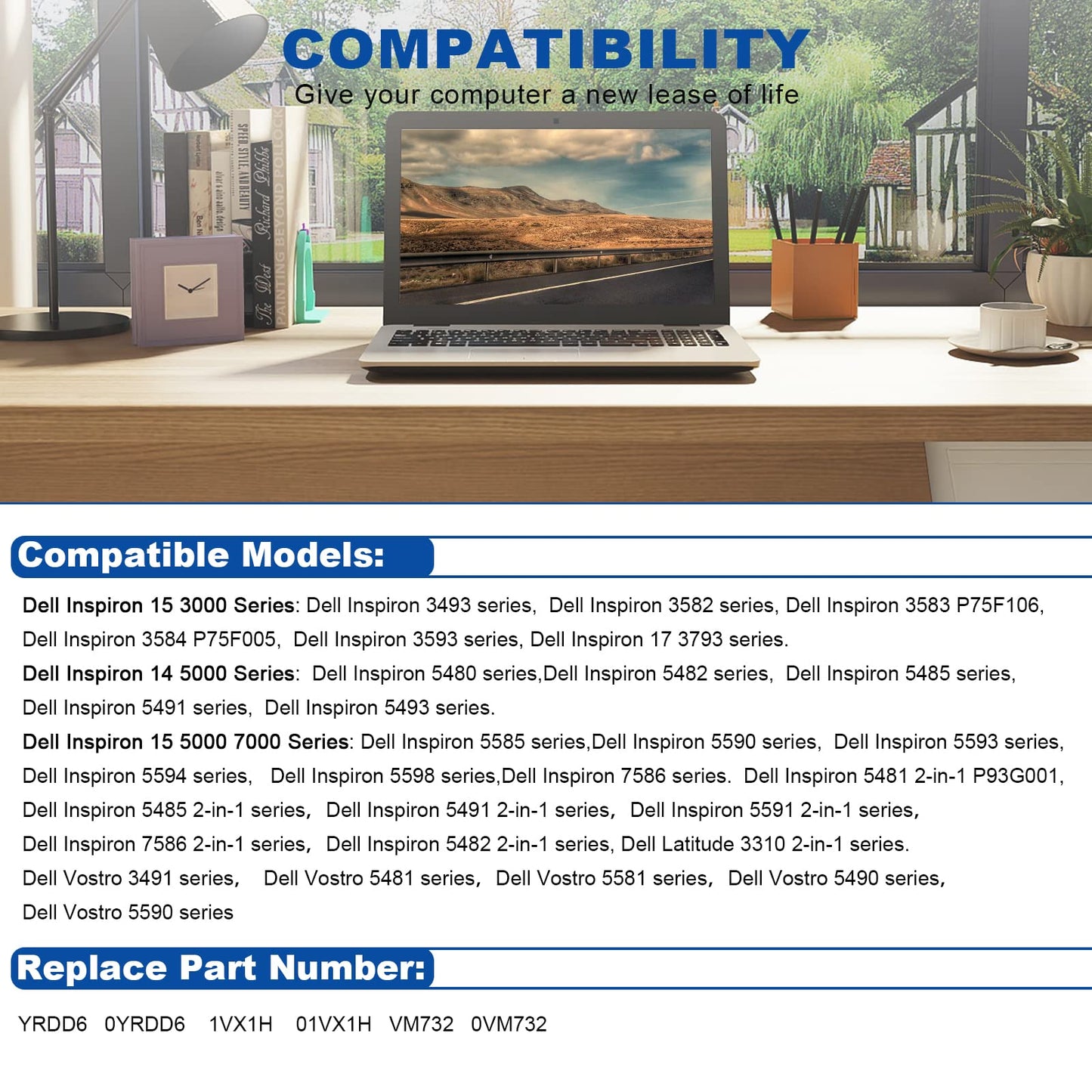 YRDD6 Battery for Dell Inspiron 5591 7586 5491 5481 5482 5485 3310 2-in-1 15 3582 3583 3593 3584 5590 5593 5594 5585 5598 14 3493 5493 5480 3793 Vostro 3491 5481 5581 5490 5590 0YRDD6 01VX1H 0VM732