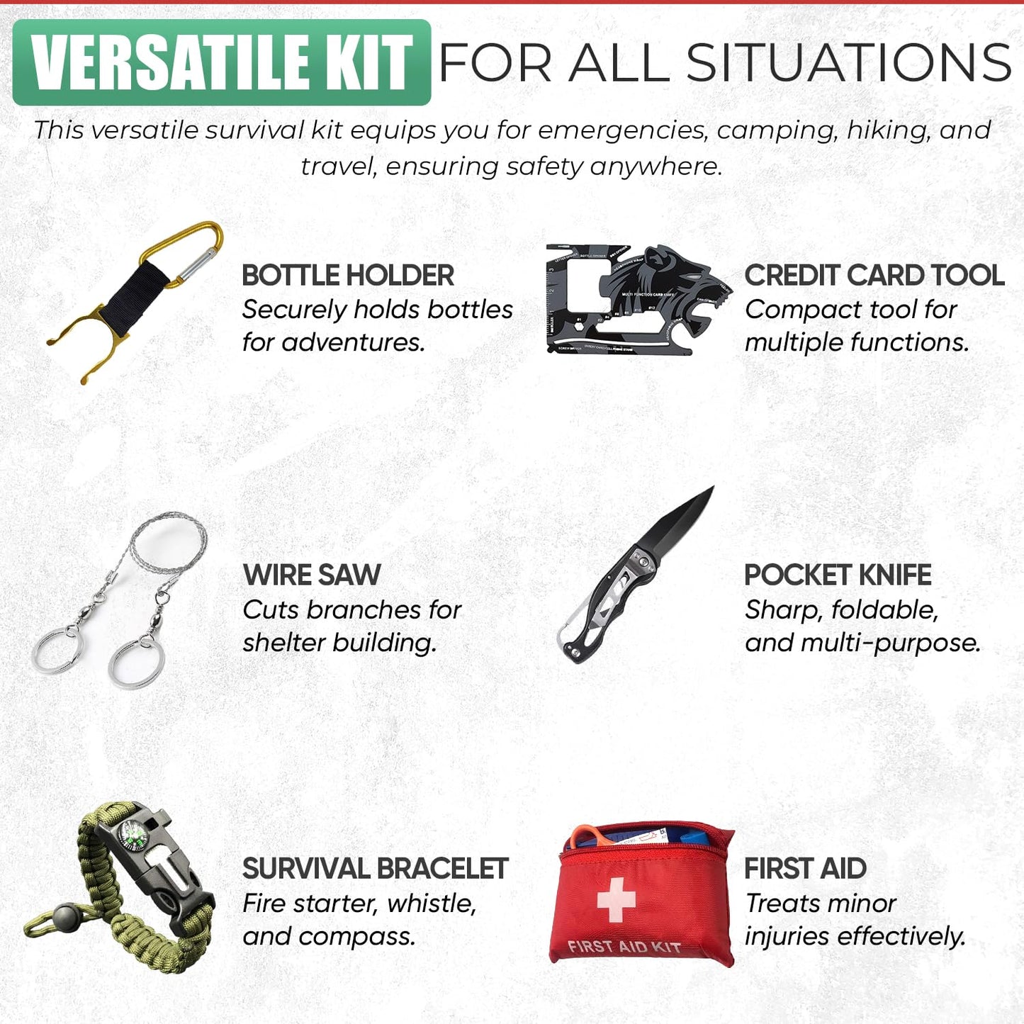 Survival Kit Emergency Supplies -67 Pcs, 14-in-1 Survival Gear: First Aid, Compass, Flashlight, Bracelet, plier, Saw & More for Outdoor Camping, Hiking & Survival. Gift for Men Boyfriends Boys Dads