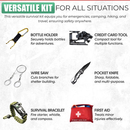 Survival Kit Emergency Supplies -67 Pcs, 14-in-1 Survival Gear: First Aid, Compass, Flashlight, Bracelet, plier, Saw & More for Outdoor Camping, Hiking & Survival. Gift for Men Boyfriends Boys Dads