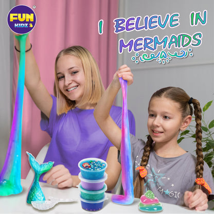 Summer Gift Mermaid Slime Kit for Girls, FunKidz Shimmer Slime Making Kit for Kids Age 8-12 DIY Soft Glitter Glossy Metallic Slime Toy