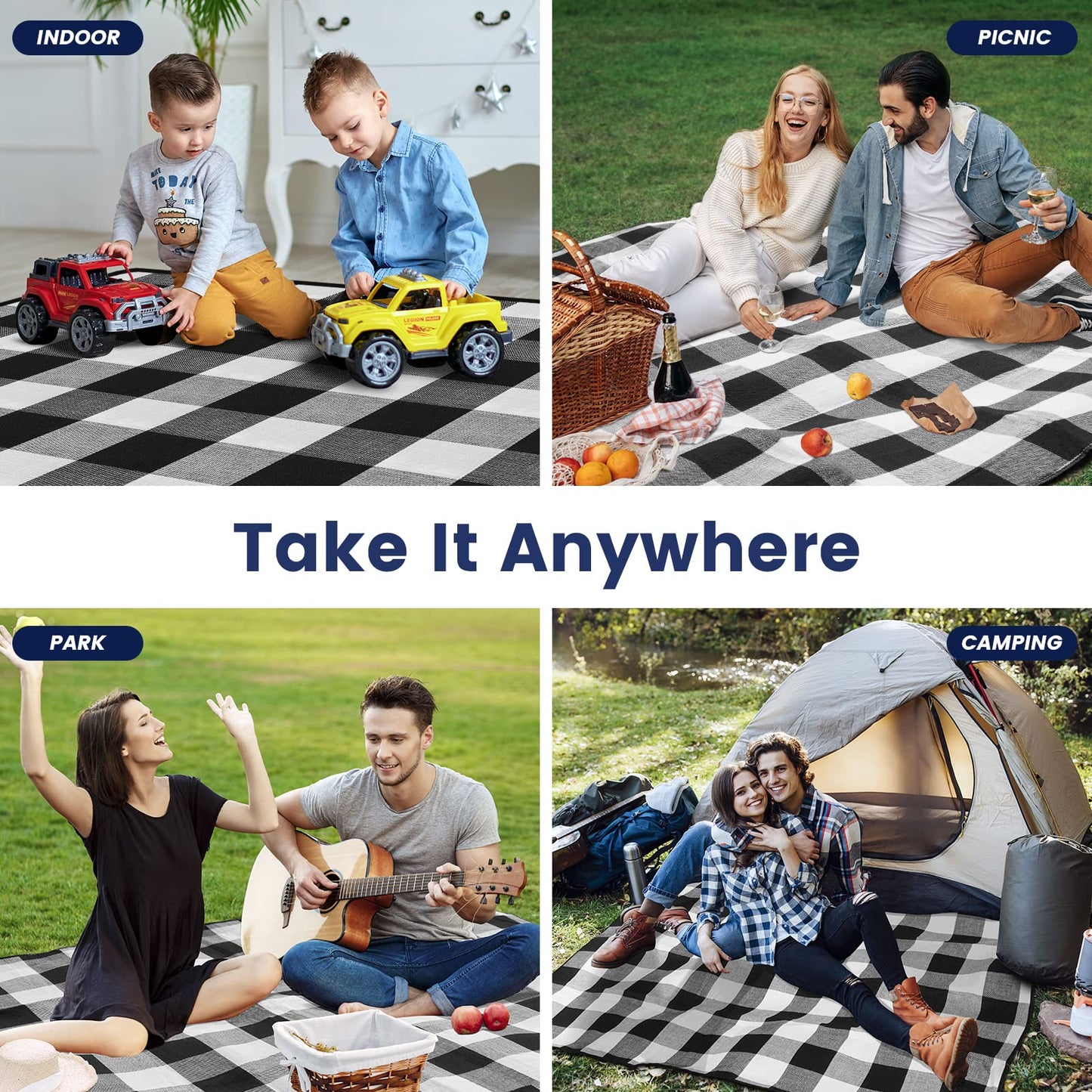 sapsisel 80”x 80” Picnic Blanket Extra Large, Waterproof and Foldable Beach Blanket, 3-Layer Outdoor Blanket for 6 to 8 Adults, for Camping, Park, Beach, Grass, Indoors…