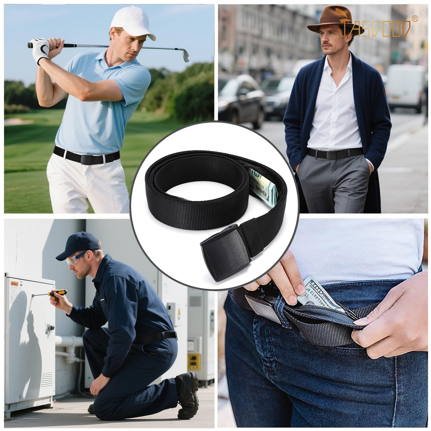 Travel Security Money Belt with Hidden Money Pocket - Cashsafe Anti-Theft Wallet Unisex Nickel free Nylon Belt by JASGOOD A-black