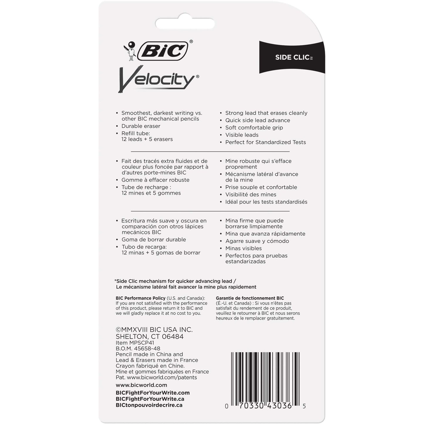 BIC Velocity Side Clic Mechanical Pencils, With Colorful Barrel, Medium Point (0.7mm), 4-Count Pack Mechanical Pencils With Eraser and Lead Refills