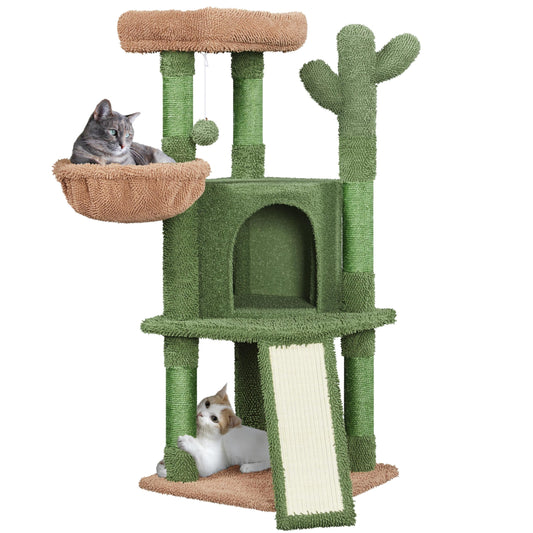 Yaheetech Cactus Cat Tree, 42in Cat Tower for Indoor Cats, Multi Level Kitten Condo Scratching Post, Cat Activity Center Pet Furniture w/Ball, Plush Perch, Platform, Basket