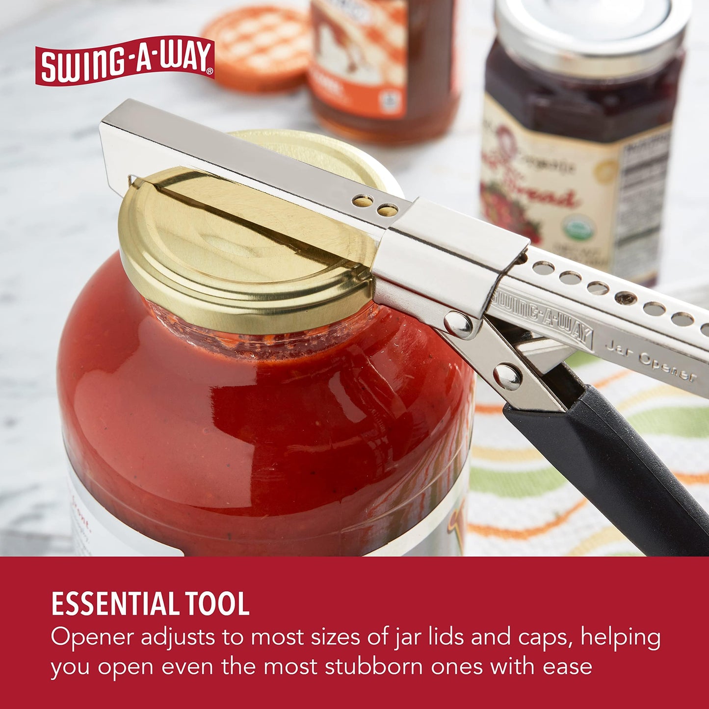 Swing-A-Way Comfort Grip Jar Opener, 7.5-Inch, Adjustable Multifunctional Stainless Steel Can Opener with Gripper, Arthritis Friendly Soft Rubber Grip Handle, Kitchen Accessories (Black)