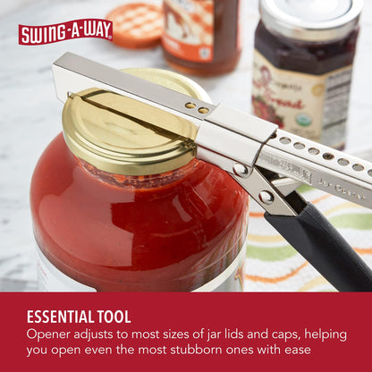Swing-A-Way Comfort Grip Jar Opener, 7.5-Inch, Adjustable Multifunctional Stainless Steel Can Opener with Gripper, Arthritis Friendly Soft Rubber Grip Handle, Kitchen Accessories (Black)