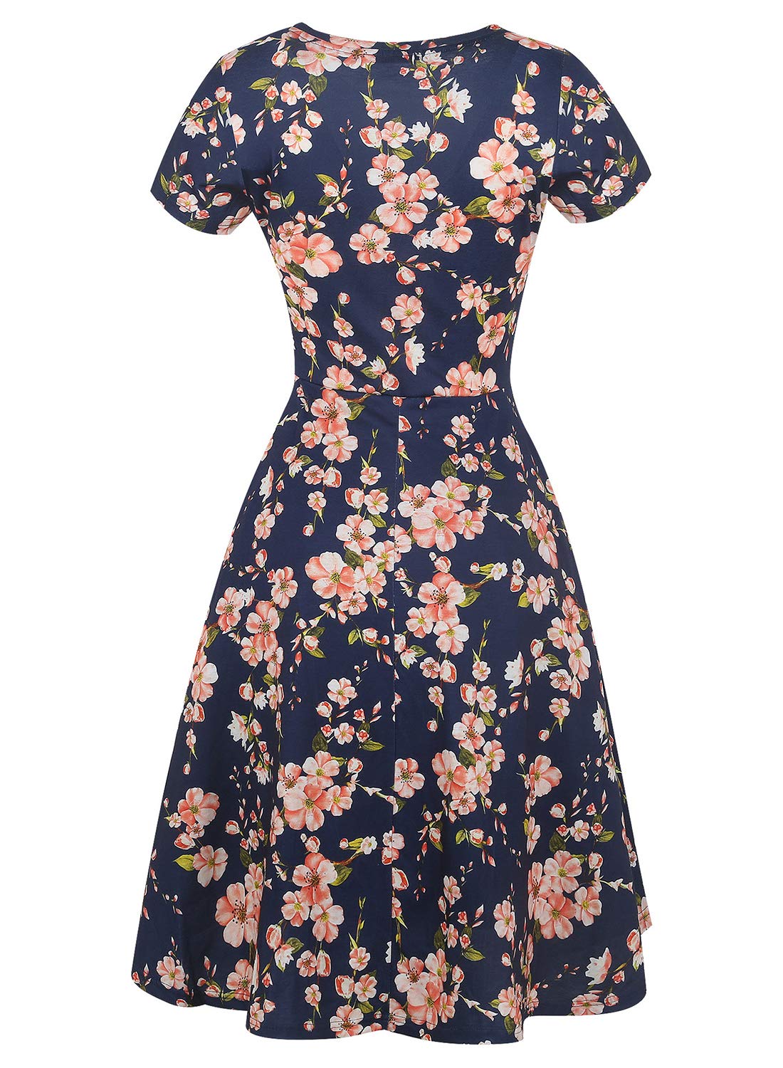 Prime Wardrobe Womens Clothing Vintage Beautiful Casual Short Sleeve Ladies Floral Fit Flare Party Cocktail Aline Swing Dress 162 (M, Navy)