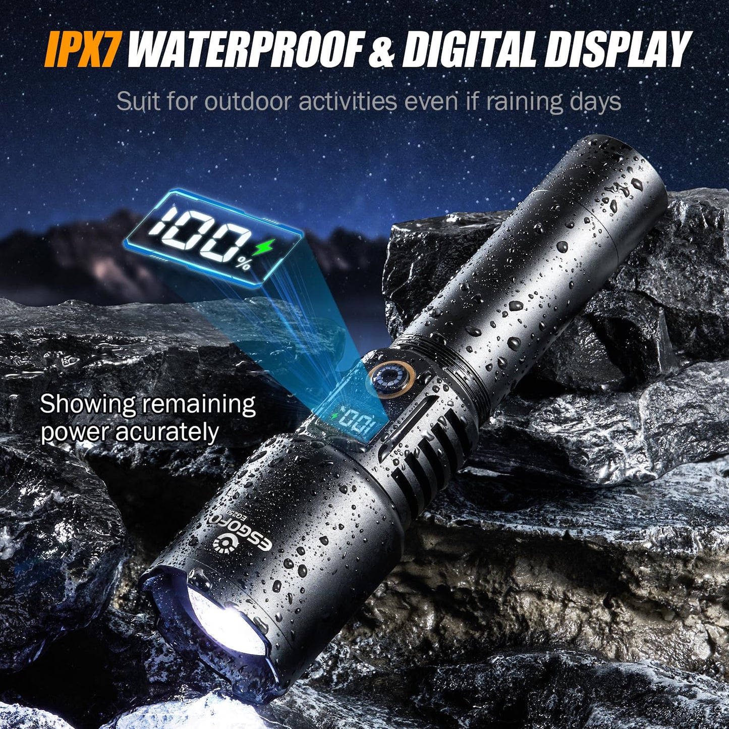 Esgofo Rechargeable Flashlights High Lumens 1000000 Long Range 3280FT, Super Bright Handheld Strong LED Flashlight Long Lasting 15H, Powerful Flash Light USB C, Zoomable 5 Modes, for Camping Hiking