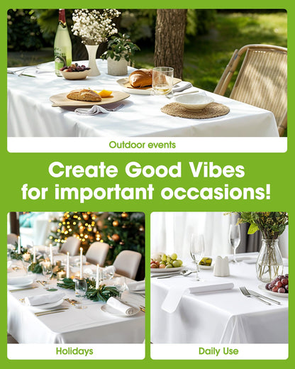 Pureegg Plastic Table Cloth Disposable 10 Pack, 54 x 108 Inch Table Cloths, Party, Picnic, Wedding, Decorative Tablecloths, Rectangle, White Plastic Cover, Leakproof & Sturdy, White
