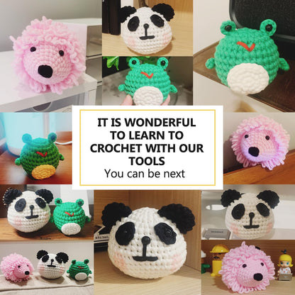 XSEINO Crochet Kit for Beginners - Crochet Start Kit with Step-by-Step Video Tutorials - Learn to Crochet Kits for Adults and Kids - Panda, Frog, Hedgehog