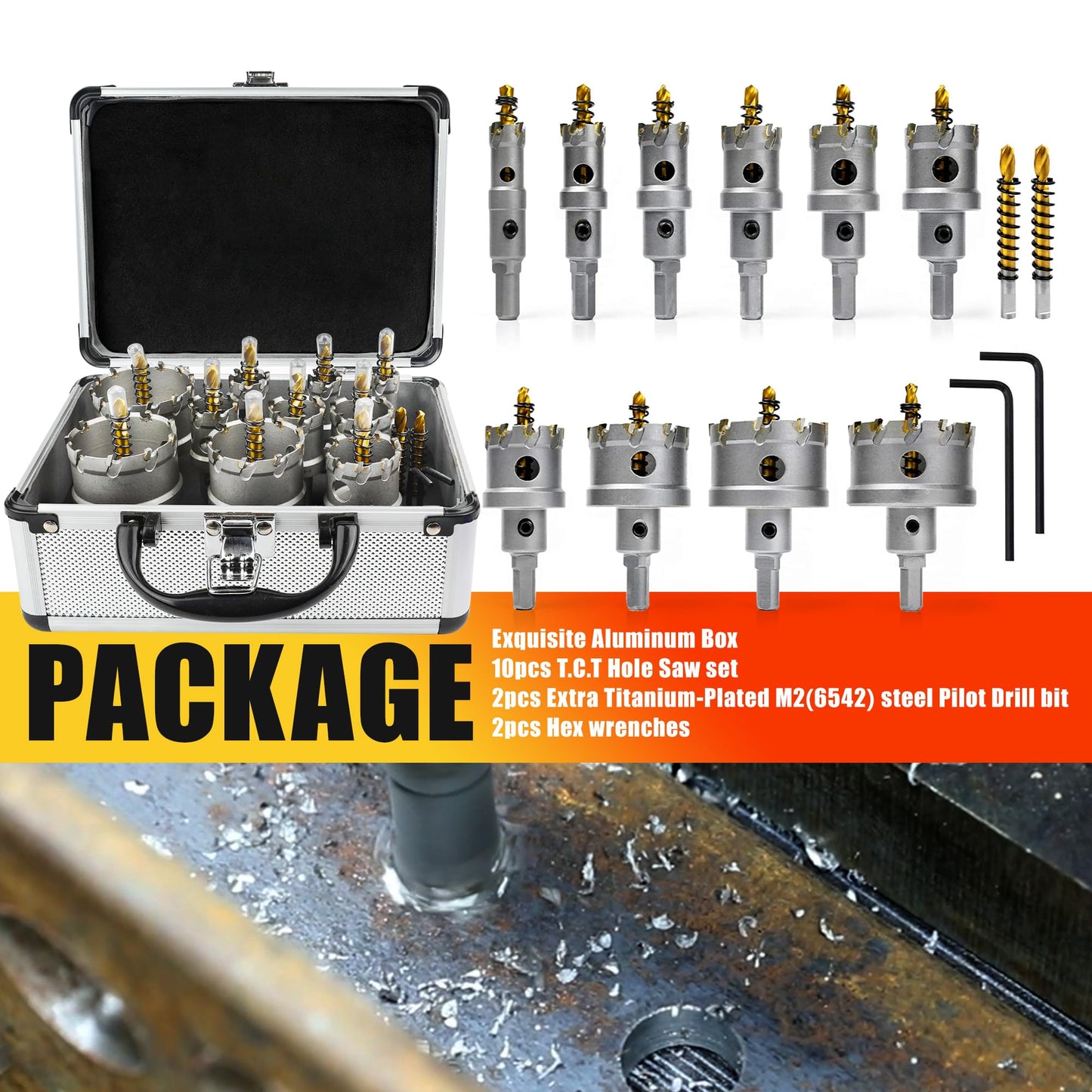 ASNOMY 12PCS TCT Hole Saw Kit for Hard Metal, 5/8"-2-1/8" Inch Tungsten Carbide Tipped Hole Cutter Set with Titanium-Plated Pilot Drill bit for Metal, Stainless Steel, Iron, Wood, Plastic