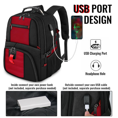 YOREPEK 18.4 Laptop Backpack,Large Backpacks Fit Most 18 Inch Laptop with USB Charger Port,TSA Friendly Flight Approved Weekend Carry on Backpack with Luggage Strap for Men and Women, Red