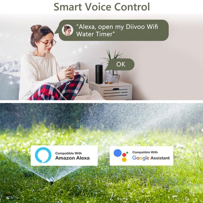 Diivoo WiFi Sprinkler Timer 3 Zone, Smart Water Hose Timer Compatible with Alexa and Google, Remote Control Irrigation, Automatic Manual Watering, Rain Delay, for Garden, Yards and Lawns (2.4Ghz Only)