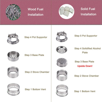 SOLEADER Portable Wood Burning Camp Stoves - Stainless Steel Compact Gasifier Stove - Twig Stove For Camping, Hiking, Picnic, BBQ, Backpacking The 3rd Generation