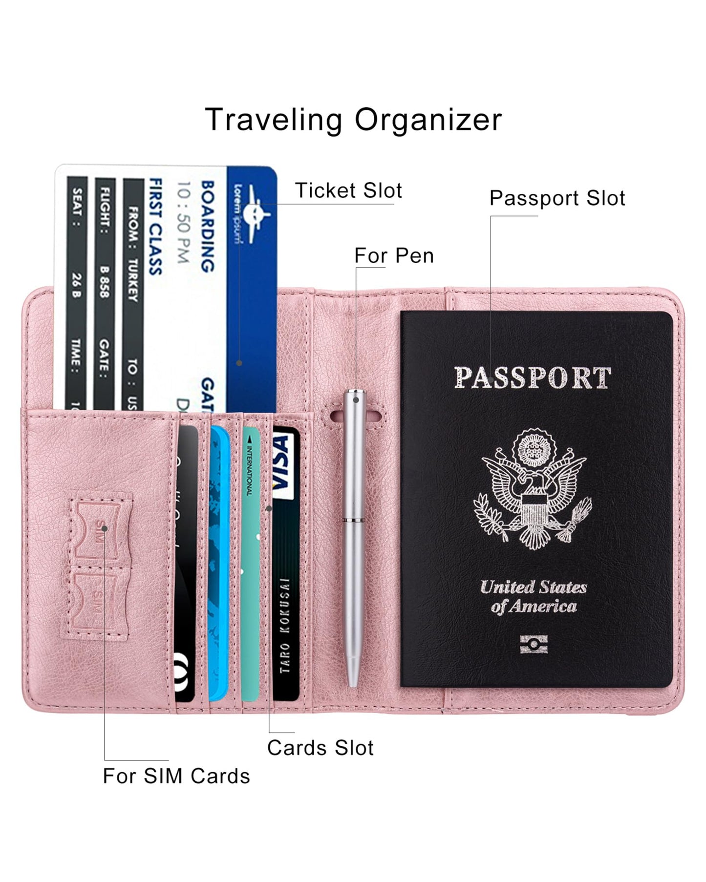 WALNEW Passport Holder for Travel, RFID Passport Cover Wallet for Women Men, PU Leather Passport Book Card Holder Case with Pen, Travelling Essentials for Flying
