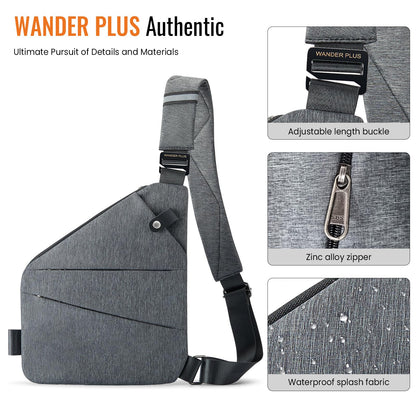 WANDER PLUS Anti Theft Crossbody Bag, Shoulder Bag Anti-theft Design for Travel, Sport, Work, Grey