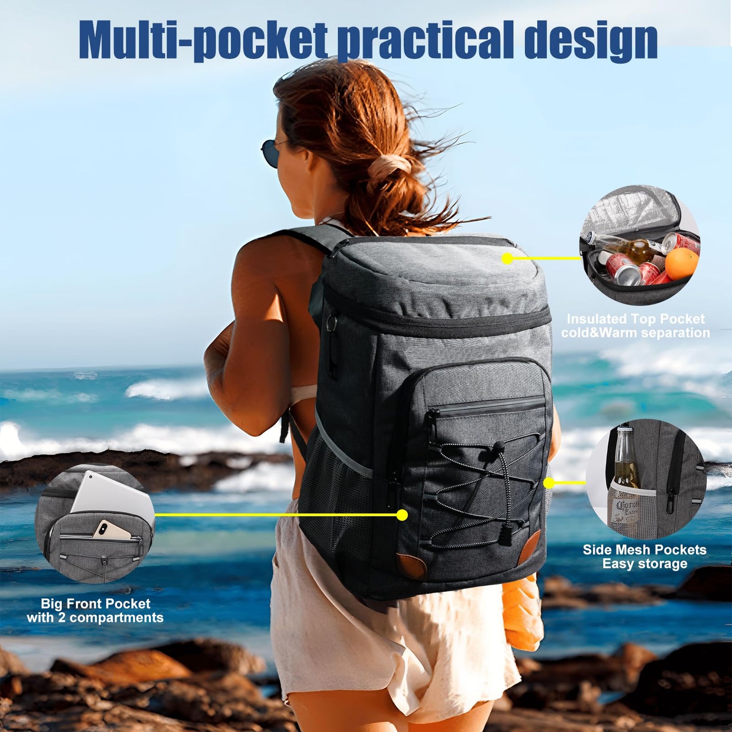 Backpack Cooler Insulated Leak Proof for Men Women 36 Cans Soft Cooler Backpack Insulated Waterproof Large Capacity Coolers Bag Portable for Lunch Camping Travel Picnic Hiking Deep Grey