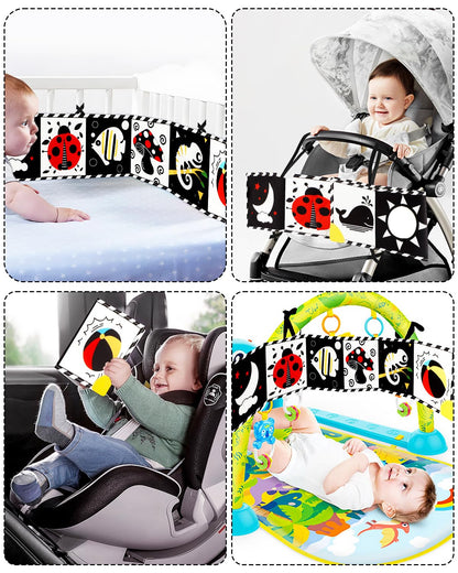 Tummy Time Toys, High Contrast Baby Book with Mirror & Teether, Black and White Infant Books, 0-6-12 Months Soft Book for Newborn, Sensory Books, Tummy Time Car Seat Toys 0-6 Month Boy Girl Gift