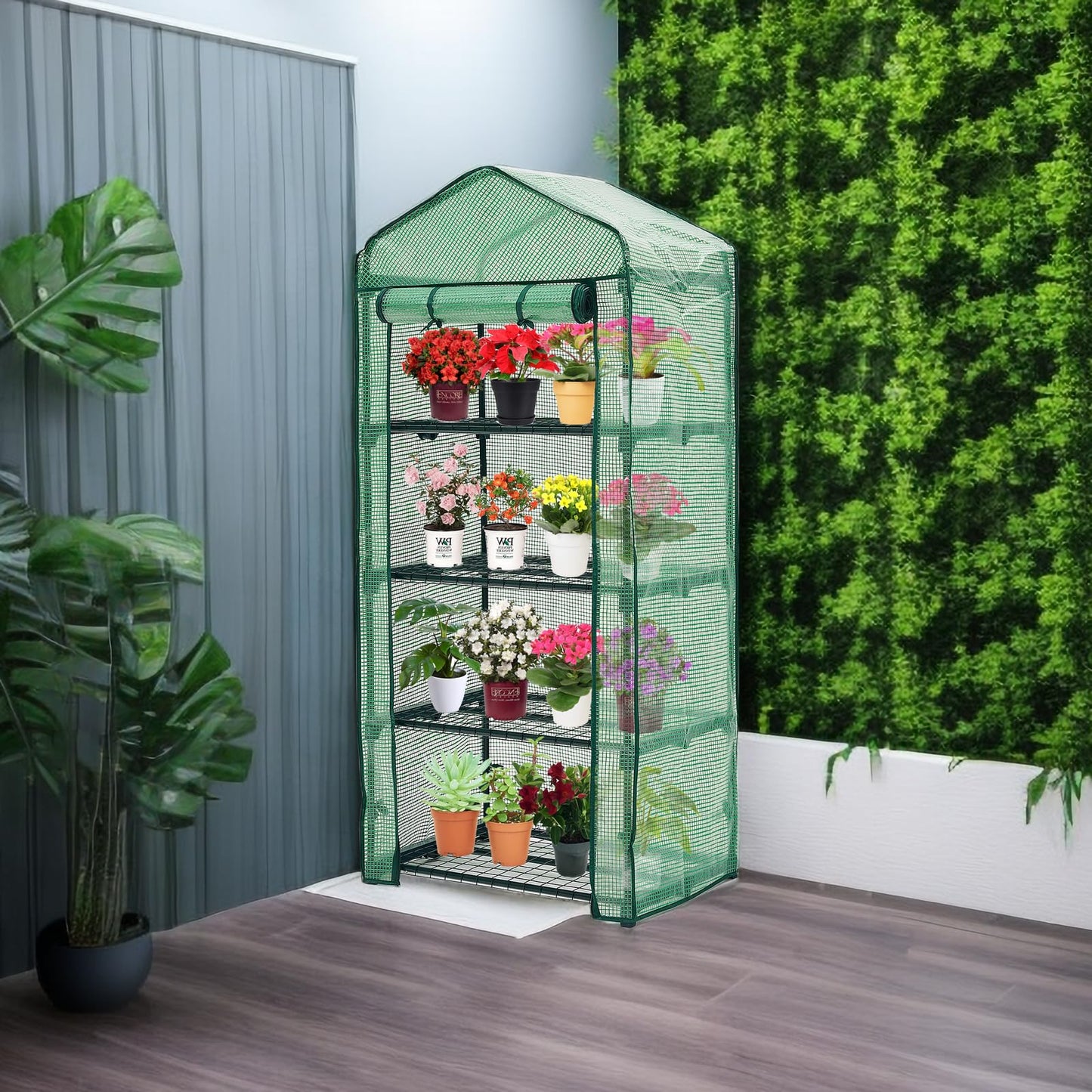 Purlyu Mini Greenhouse for Indoor Outdoor,Plant Green House 4-Tier Rack Stand Portable Greenhouses with Durable PE Cover for Seedling, 2.5x1.6x5.2 FT Ideal Gardening Gifts for Women Men(PLGH704G)