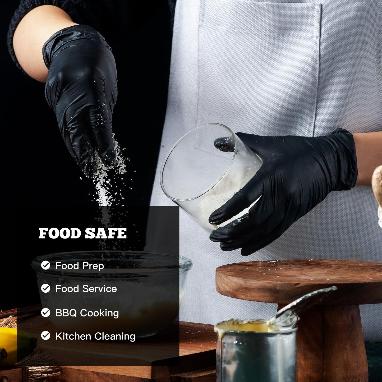 TitanFlex Disposable Nitrile Exam Gloves, 6-mil, Black, Large 100-ct Box, Heavy Duty Disposable Gloves, Cooking Gloves, Mechanic Gloves, Latex Free Gloves, Food Safe Rubber Gloves for Food Prep