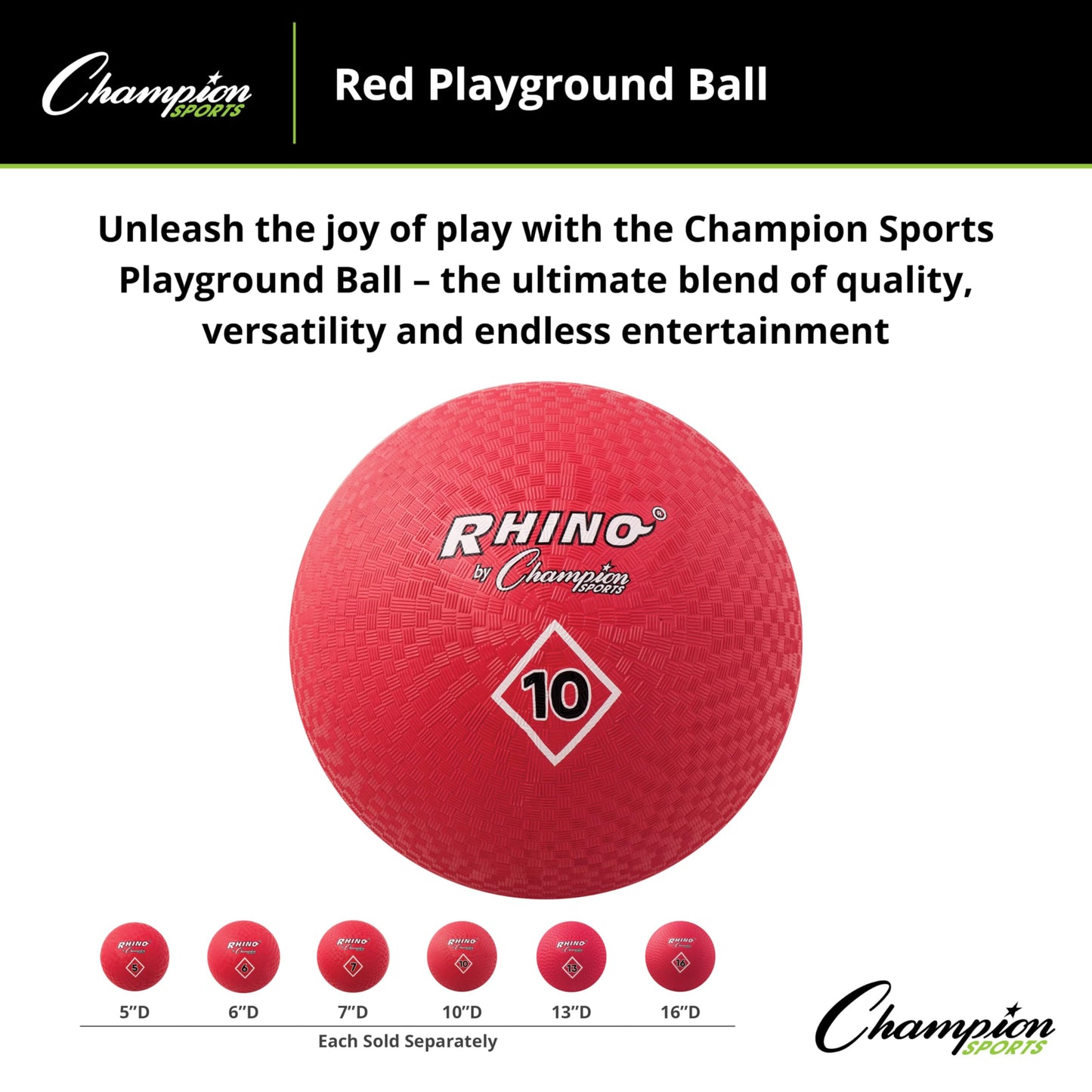 Champion Sports 10 Inch Playground Ball, Red