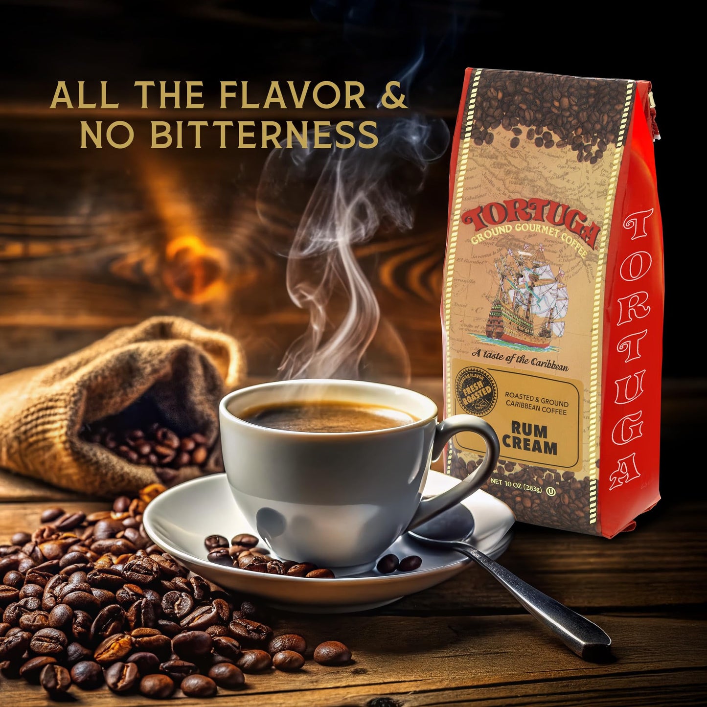 TORTUGA Caribbean Rum Cream Flavored Coffee- Roasted and Ground Coffee 10oz - The Perfect Premium Gourmet Gift for Gift Baskets, Parties, Holidays, and Birthdays