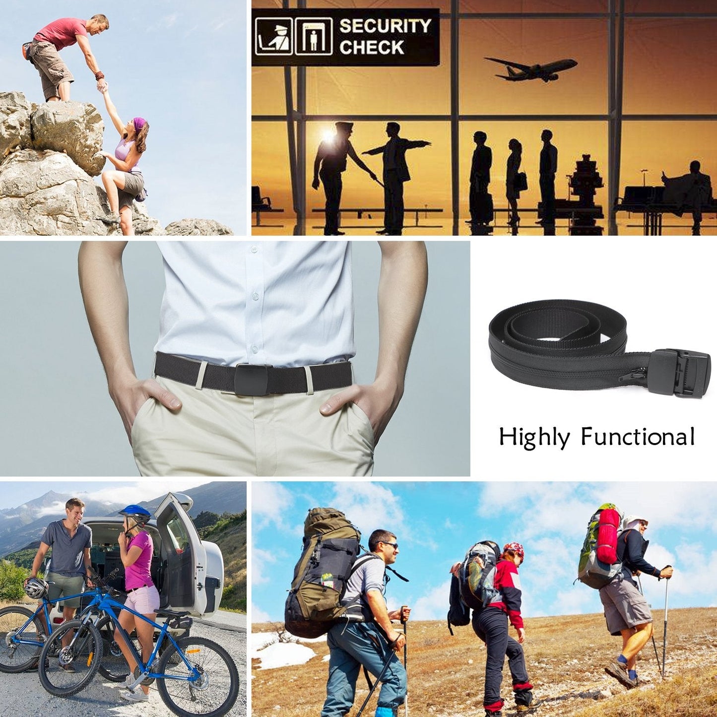 SUOSDEY Travel Money Belt, Nylon Hidden Money Pocket Belt with Plastic Buckle