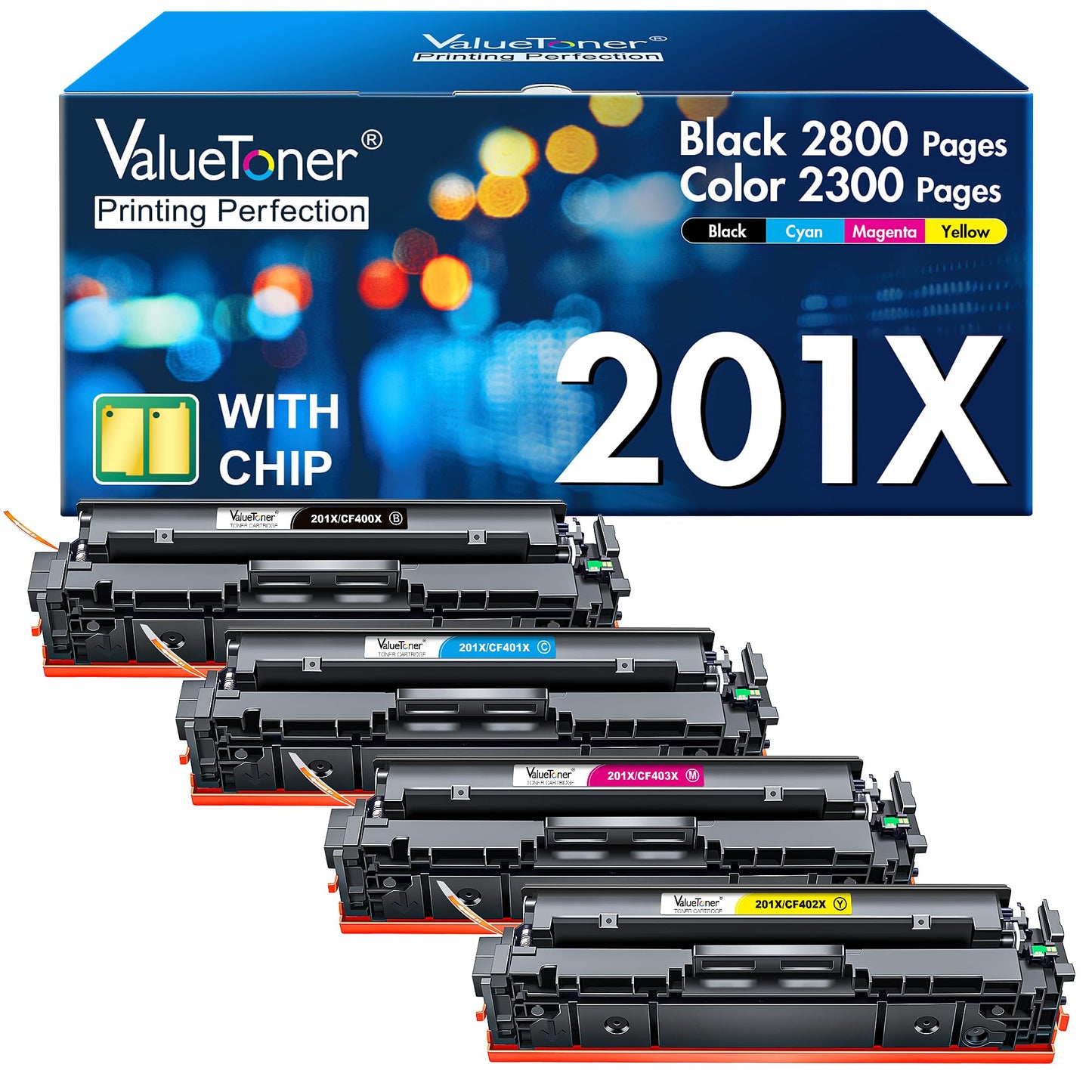 Valuetoner 201X Toner Compatible for HP 201X Toner Cartridges 4 Pack High Yield CF400X CF401X CF402X CF403X for Color Laserjet Pro MFP M277dw M252dw M277c6 M277n M252n M277 (Black Cyan Yellow Magenta)