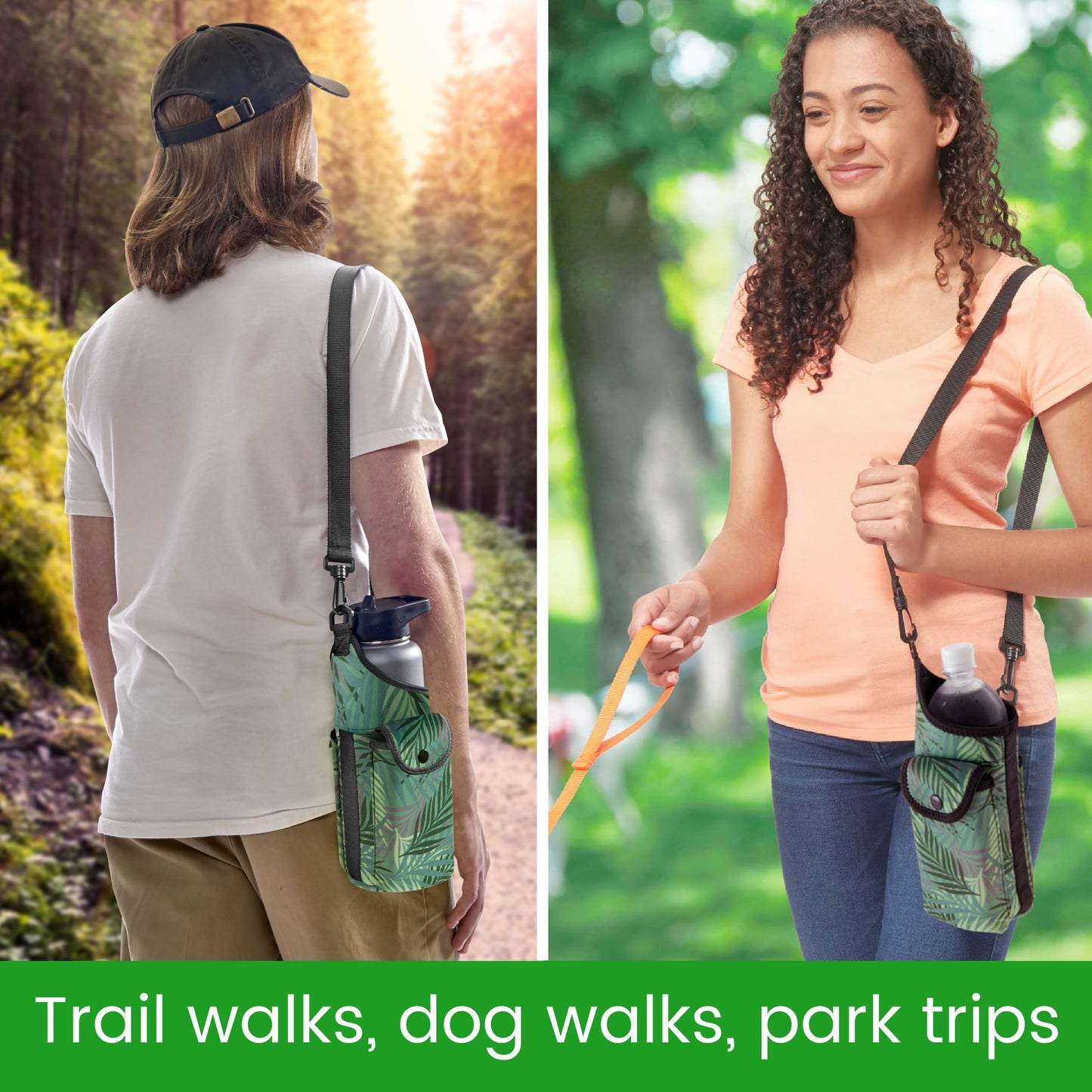 Smooth Trip AquaPockets Water Bottle Holder and Insulating Neoprene Water Bottle Sling Bag with Phone Pouch and Adjustable Strap for Walking and Hiking - Fits up to 32 oz. Bottles