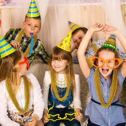 Gold Bead Necklace, 24PCS Christmas Bead Necklaces Stuff, 33" Mardi Gras Xmas Beaded Necklace Costume, Festival Parade Throw Accessories for Wedding Birthday Pirate Party Baby Shower Supplies Decor