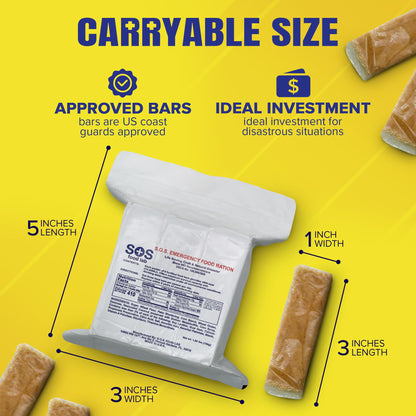 SOS Food Labs, Inc. 185000825 S.O.S. Rations Emergency 3600 Calorie Food bar - 3 Day/ 72 Hour Package with 5 Year Shelf Life, 5" Height, 2" Wide, 4.5" Length, white