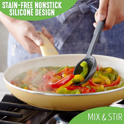 GreenLife Cooking Tools and Utensils, Silicone Spoon for Scooping Scraping and Mixing, Heat and Stain Resistant, Dishwasher Safe, Grey