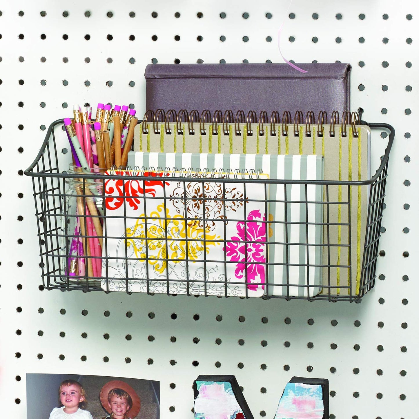 Spectrum Pegboard & Wall Mount Wire Basket Extra Large (Industrial Gray) - Storage & Organizer for Garage, Tools, Shed, Home, Work Bench, Crafts, & More