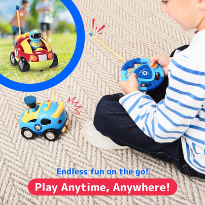 PREXTEX Cartoon Remote Control Car - 2-Pack Police and Race Car Toddler Toys - RC Cars for Kids with Different Frequencies - Easy Remote Control Toy and Thoughtful Gifts for Boys and Girls