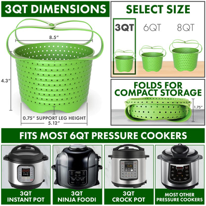Avokado Silicone Steamer Basket for 3qt Instant Pot [6qt, 8qt avail], Ninja Foodi, Other Pressure Cookers - 100% Food Safe, BPA-Free, Dishwasher Safe Collapsible Vegetable Steamer Basket & Strainer